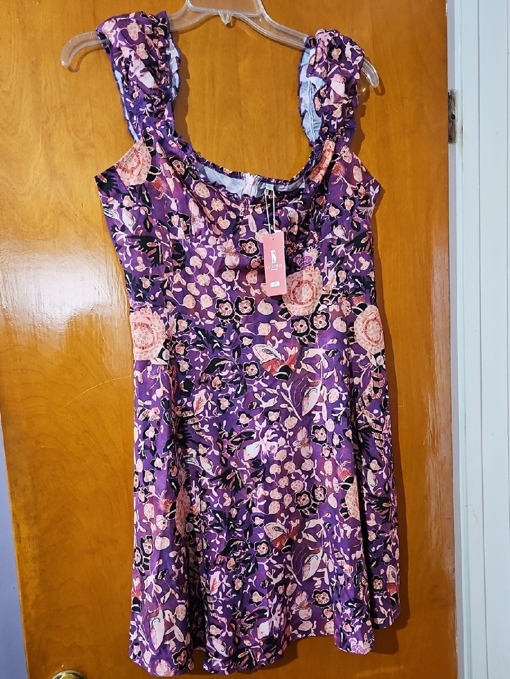 Luckswan Purple Floral Ruffle Strap Sundress